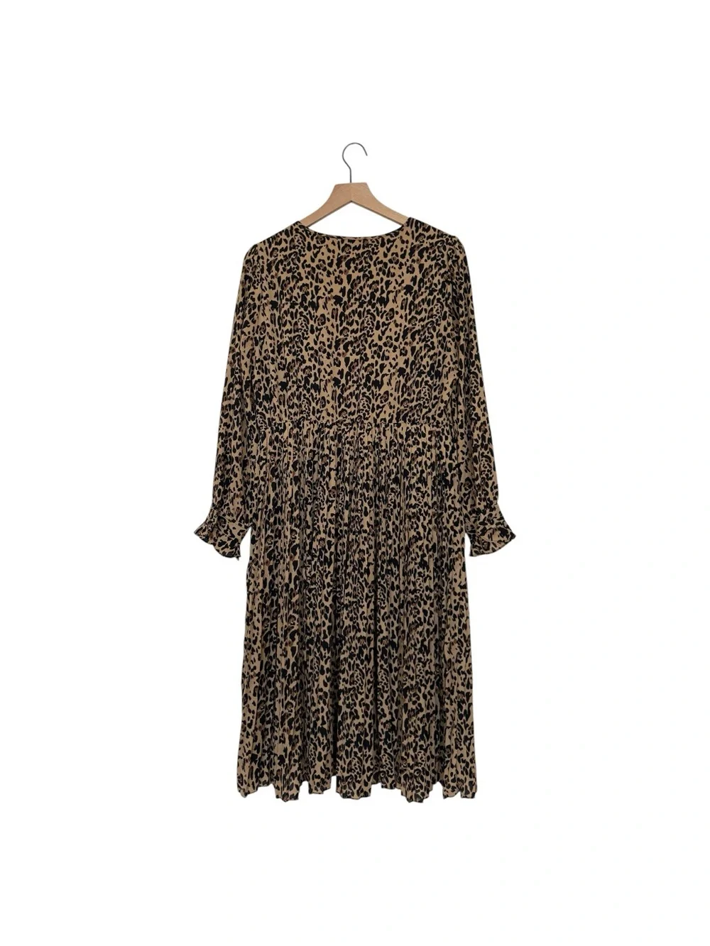 J Crew Leopard Print Button Front Pleated Skirt Long Sleeves Lined Midi dress 12
